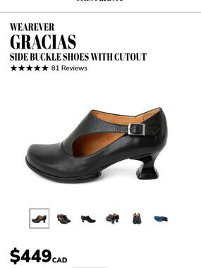 John Fluevog Black Leather Side Buckle Heels with Sculpted Heel
